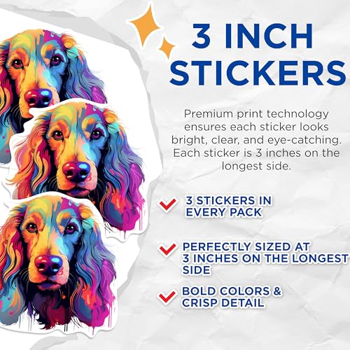 (3 Pack) Cocker Spaniel Decals - Colorful Dog Stickers - Laptop Decal - 3 Inches On Longest Side - Easy Peel & Apply - Made in USA - 3MCS0618