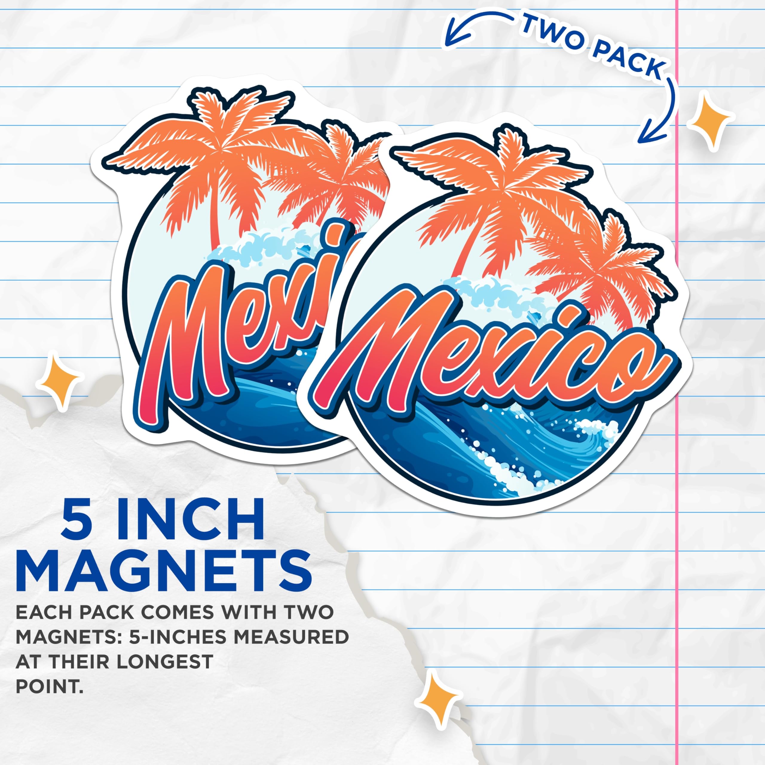 (2 Pack) Mexico Magnets - Vivid Tropical Palm Tree Beach Scene - Ocean Waves Summer Vacation Souvenirs - Mexico Travel - 5 Inches On Longest Side - Thick Durable Magnet - Made in USA - MAG19371