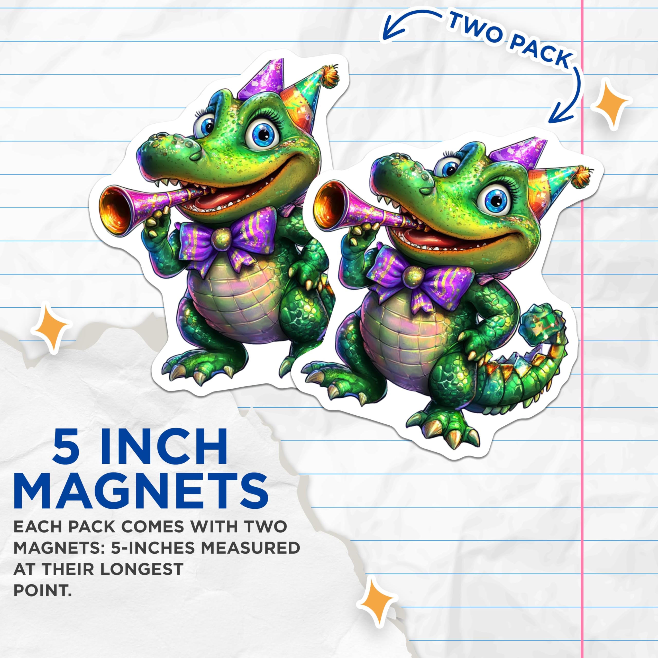(2 Pack) Crocodile Magnets - Party Animal - Fridge Magnets Cute Reptile - 5" On Longest Side - Premium Magnet - for Cars, Refrigerators, Toolboxes, Lockers - Made in USA - MAG14399