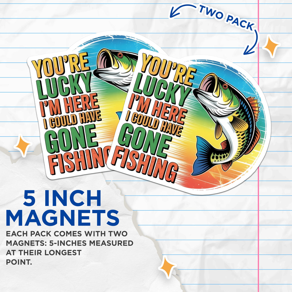 (2 Pack) Funny Fishing Magnets - Bass Fisherman Humour - Dad Angler Outdoorsman Refrigerator Decor - 5 Inches On Longest Side - Thick Durable Magnet - Made in USA - MAG39359