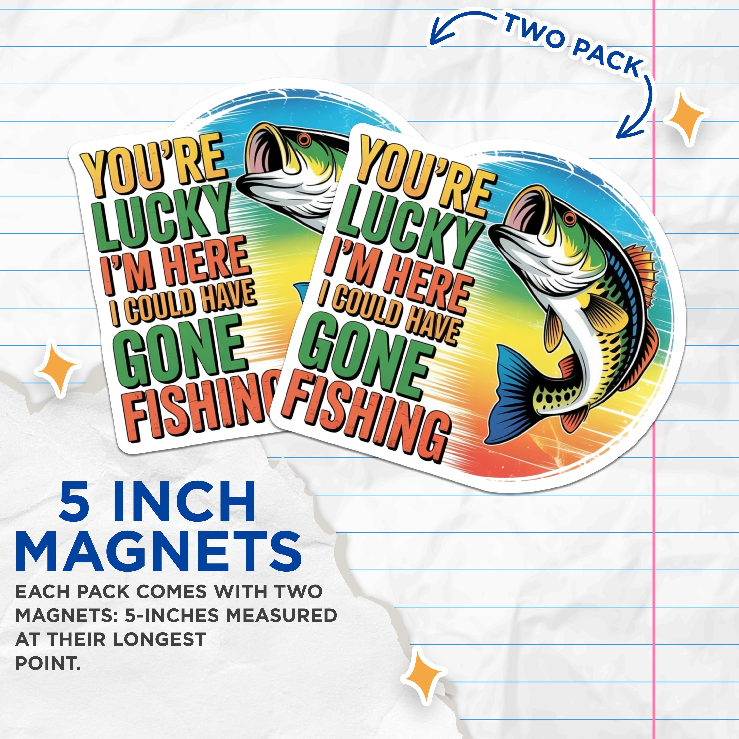 (2 Pack) Funny Fishing Magnets - Bass Fisherman Humour - Dad Angler Outdoorsman Refrigerator Decor - 5 Inches On Longest Side - Thick Durable Magnet - Made in USA - MAG39359