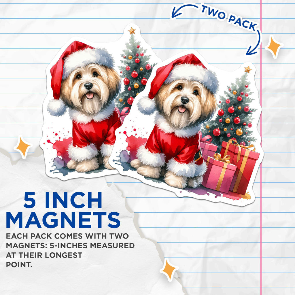 (2 Pack) Santa Dog Christmas Magnets - Havanese Shih Tzu Decor - Holiday Pet Lover Accessories - 5 Inches On Longest Side - Thick Durable Magnet - Made in USA - MAG26150