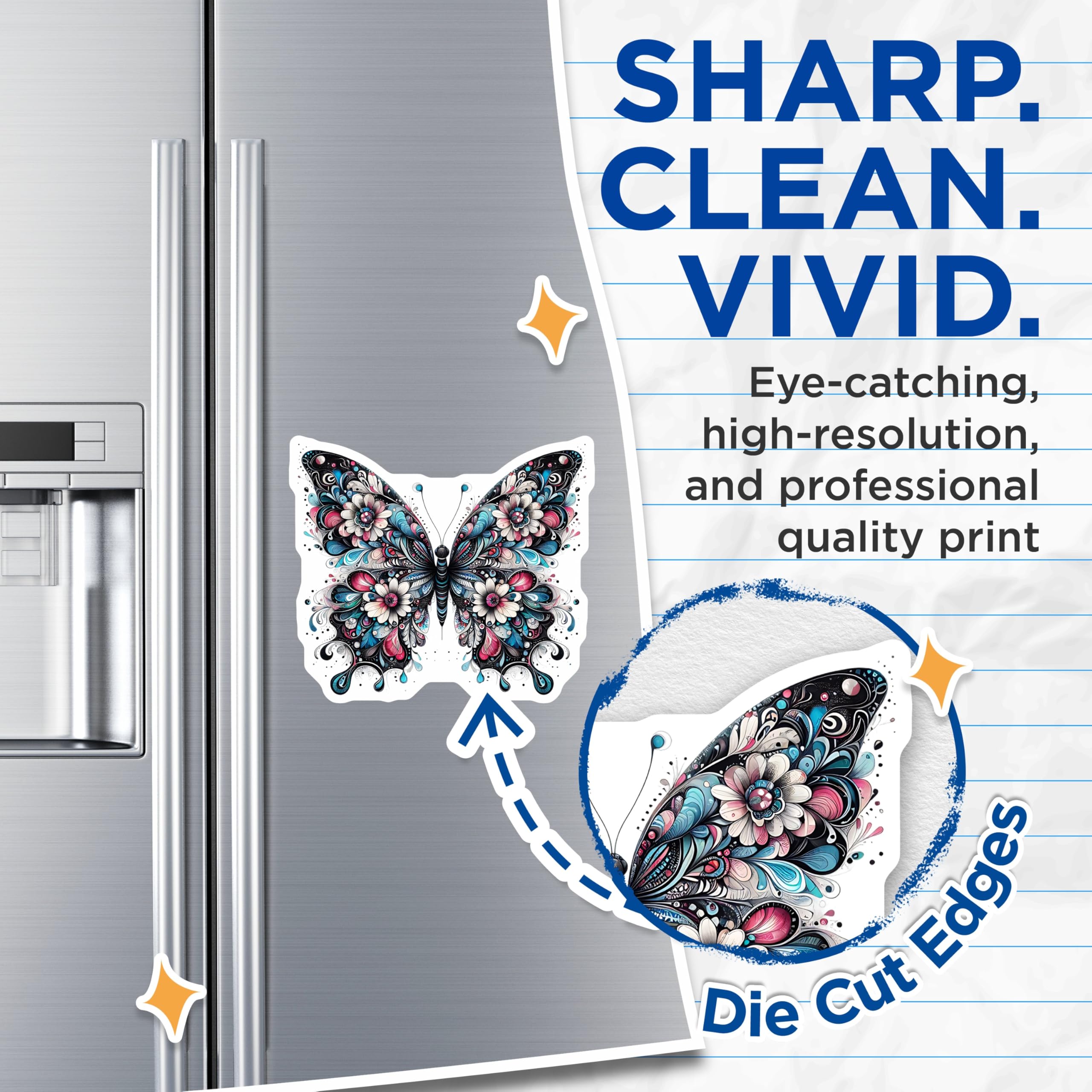 (2 Pack) Butterfly Magnets - Floral Design Decor - Decorative Fridge Refrigerator Magnets - 5" On Longest Side - Premium Magnet - for Cars, Refrigerators, Toolboxes, Lockers - Made in USA - MAG15140