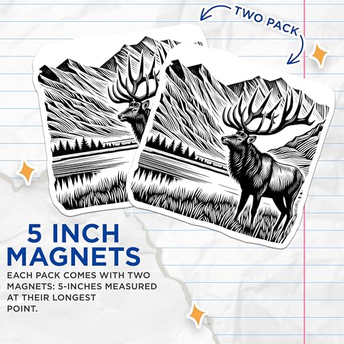 (2 Pack) Elk Deer Magnets Magnets - Mountain Landscape - 5" On Longest Side - Made in USA - Sticks to Refrigerators & Metal Surfaces - MAG8725
