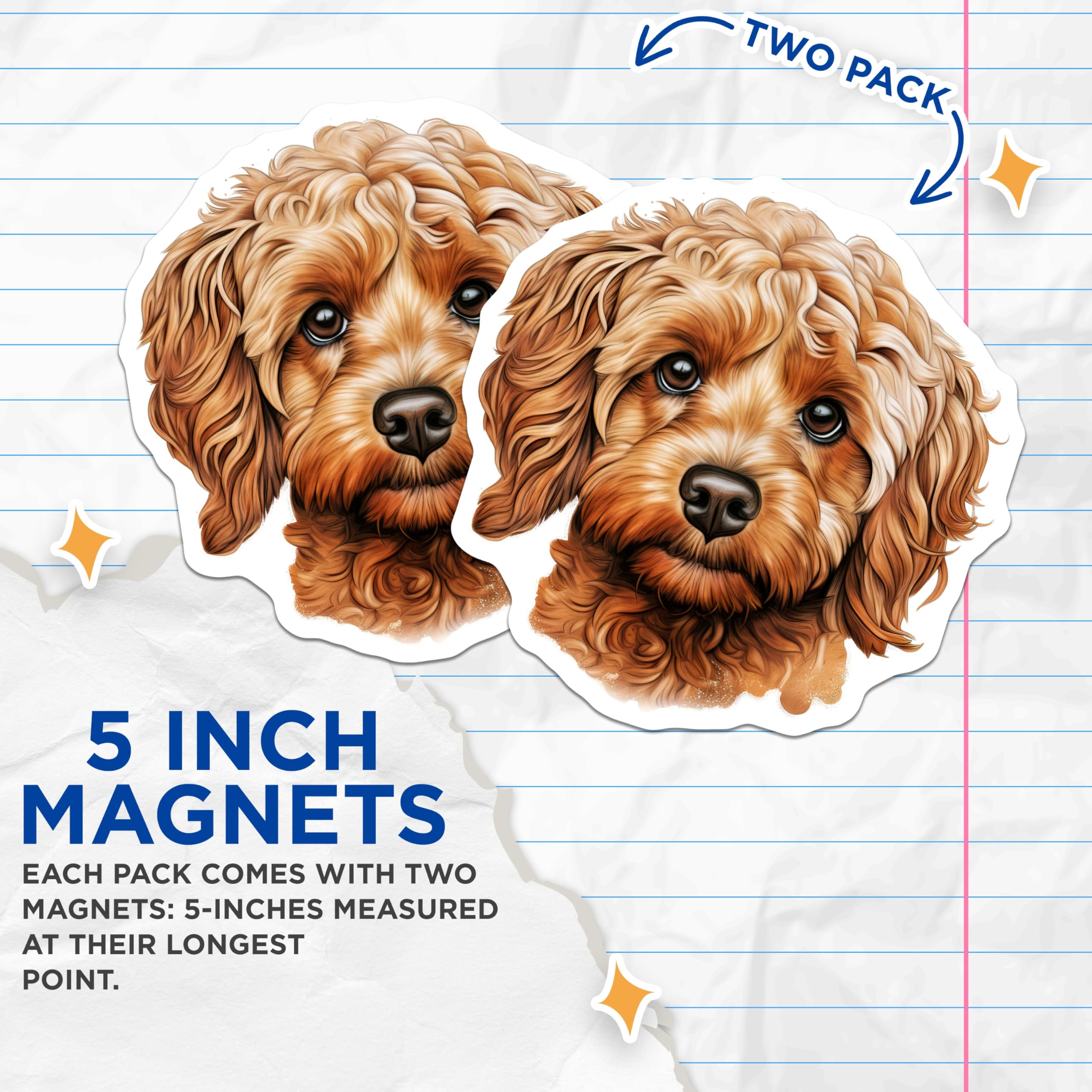 (2 Pack) Cavapoo Dog Magnets - Cute Pet Portrait Art - Doodle Puppy Lover Home Office Decor - 5 Inches On Longest Side - Thick Durable Magnet - Made in USA - MAG29963