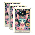 (3 Pack) Sphynx Cat Decals - Tarot Card Decal - Floral Cat Laptop Decal - 3 Inches On Longest Side - Easy Peel & Apply - Made in USA - 3MCS4087