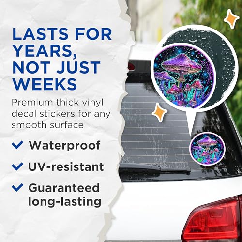 (2 Pack) Psychedelic Mushroom Stickers - Trippy Art - Glow in The Dark Mushroom Decals - 5" On Longest Side - Sticks to Smooth Flat Surfaces - Made in USA - BMCS6648