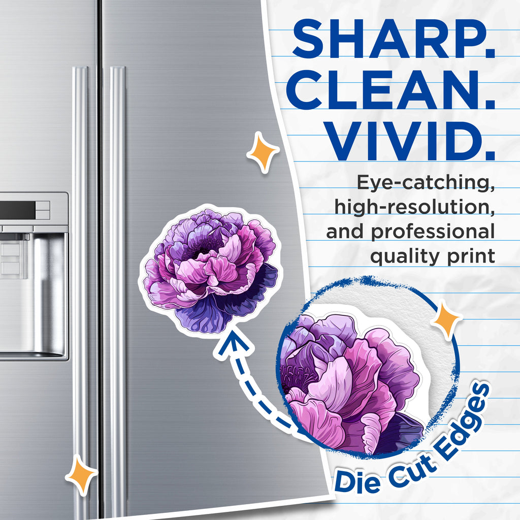 (2 Pack) Purple Peony Flower Magnets - Vibrant Botanical Decor - Floral Fridge Art - Aesthetic Home Accent - 5 Inches On Longest Side - Thick Durable Magnet - Made in USA - MAG36676