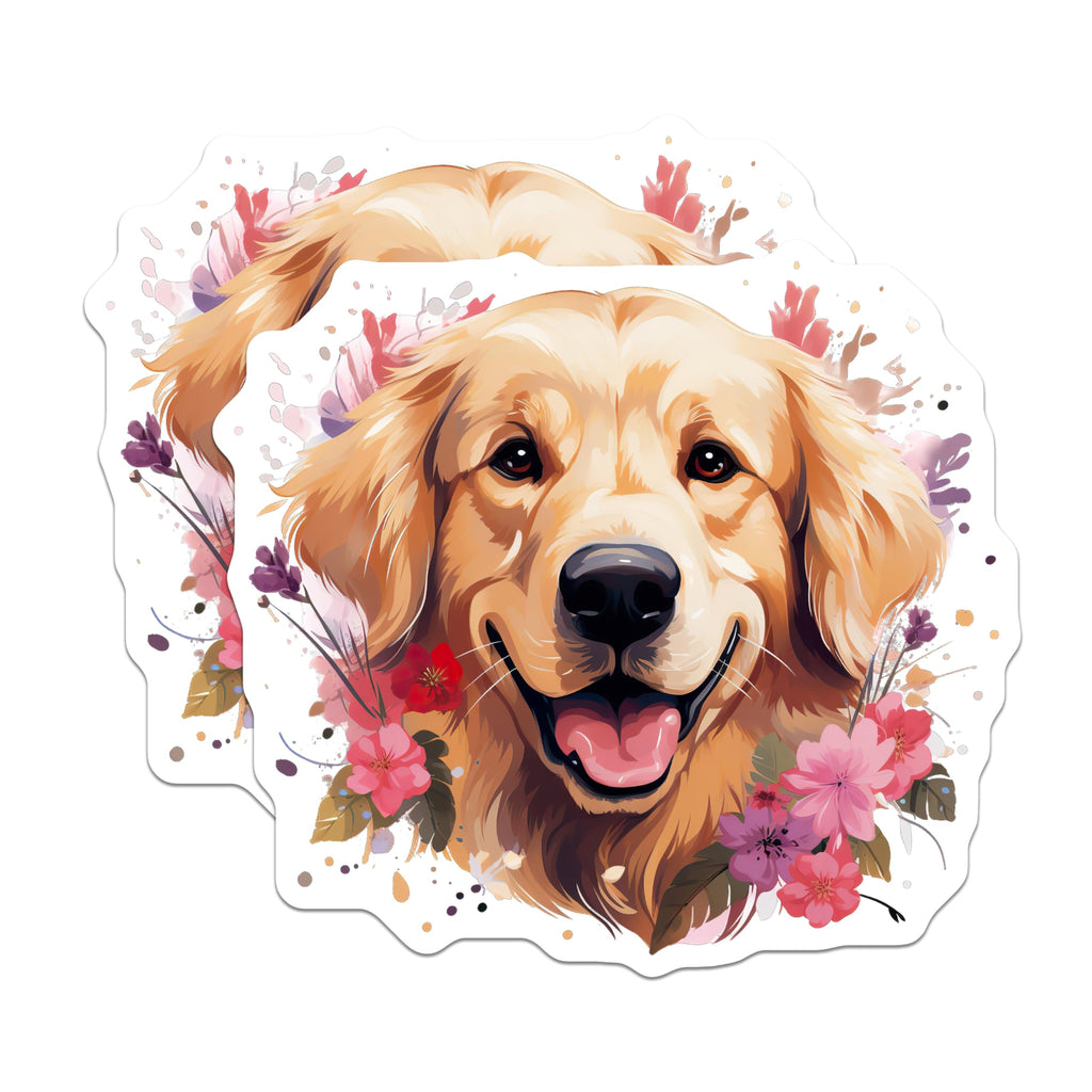 (2 Pack) Golden Retriever Dog Magnets - Happy Dog Floral Watercolor Art - Pet Lover Refrigerator Locker Magnets - 5 Inches On Longest Side - Thick Durable Magnet - Made in USA - MAG26834