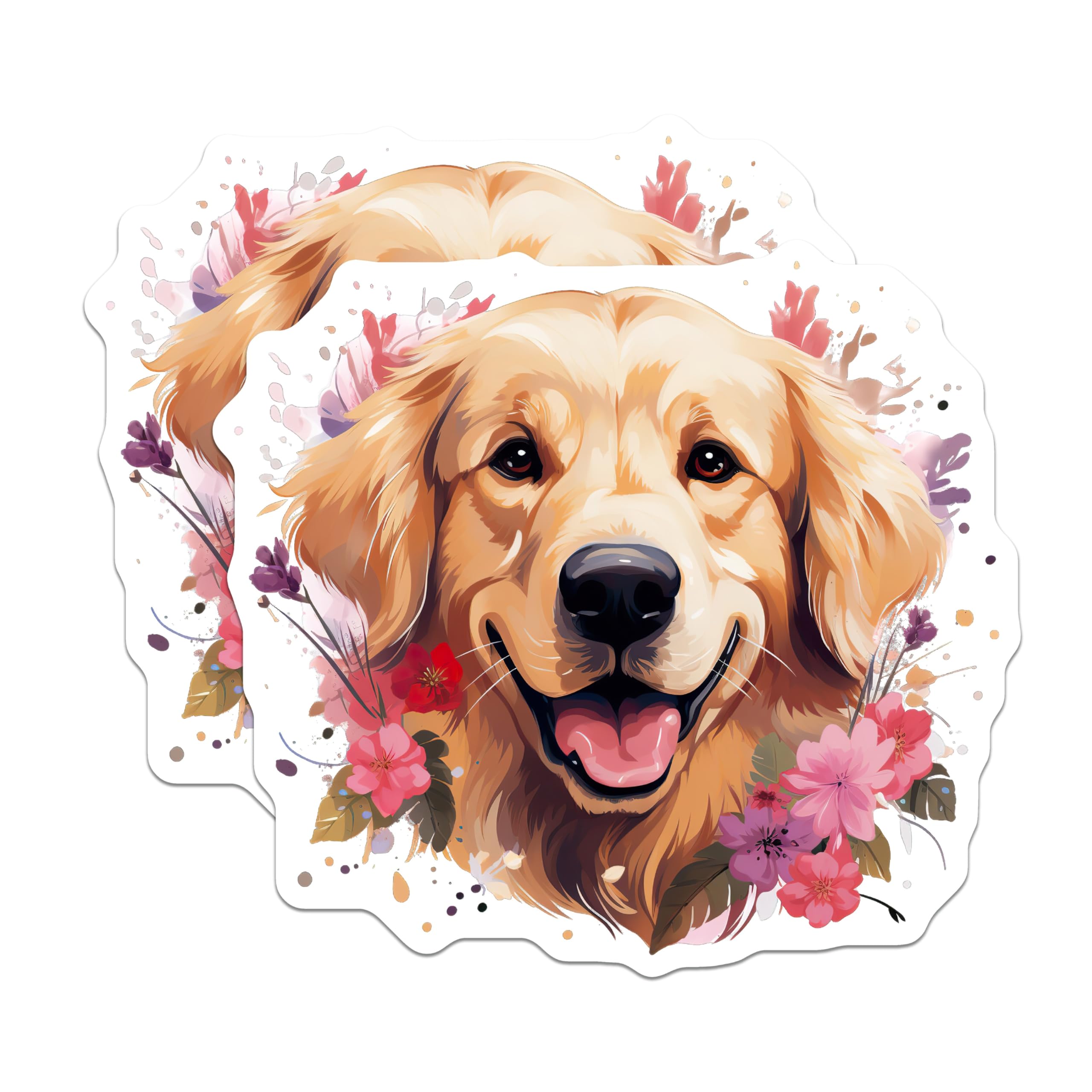 (2 Pack) Golden Retriever Dog Magnets - Happy Dog Floral Watercolor Art - Pet Lover Refrigerator Locker Magnets - 5 Inches On Longest Side - Thick Durable Magnet - Made in USA - MAG26834