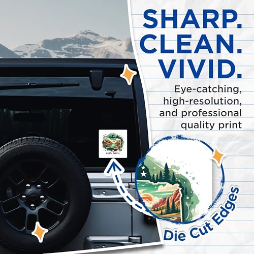 (2 Pack) North Dakota Travel Stickers - State Illustration Stickers - Adventure Decal - 5" On Longest Side - Sticks to Smooth Flat Surfaces - Made in USA - BMCS5224