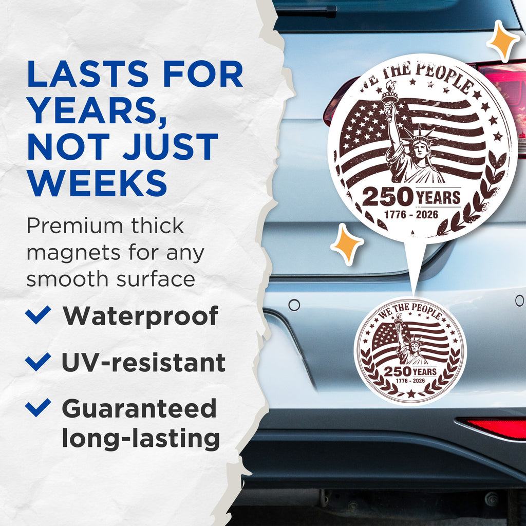 (2 Pack) We The People Magnets - American Heritage Patriotism - 250 Year 1776-2026 Commemorative - 5 Inches On Longest Side - Thick Durable Magnet - Made in USA - MAG37412