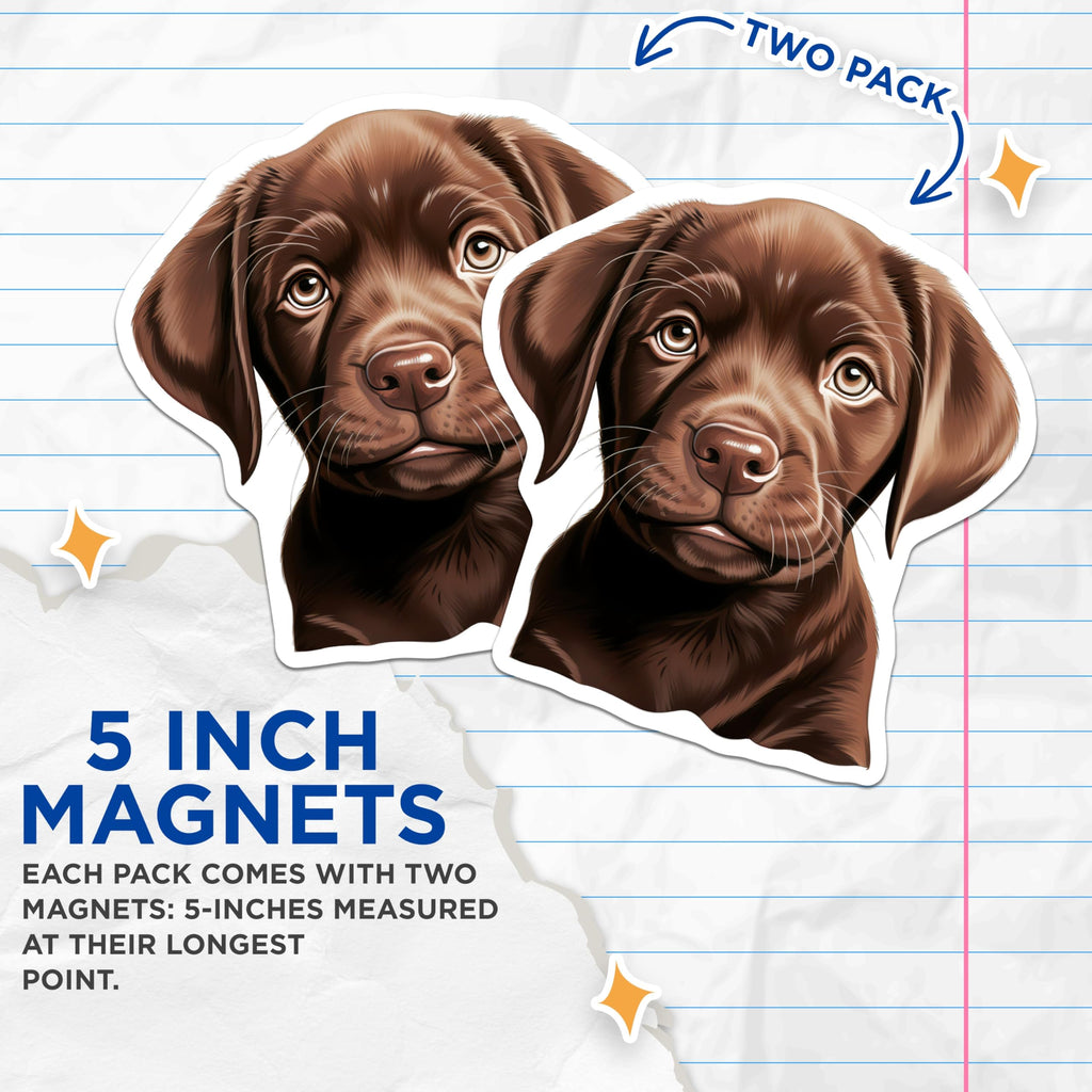 (2 Pack) Chocolate Lab Puppy Magnets - Dog Mom Refrigerator Accessory - Pet Lover Kitchen Decor - Cute Animal Art - 5 Inches On Longest Side - Thick Durable Magnet - Made in USA - MAG30243