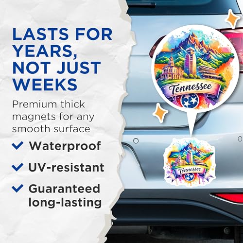 (2 Pack) Tennessee State Magnets - Vibrant Tennessee Scenery - Souvenir Magnets - Travel Collectibles - 5" On Longest Side - for Cars, Fridges, Toolboxes - Made in USA - MAG6913