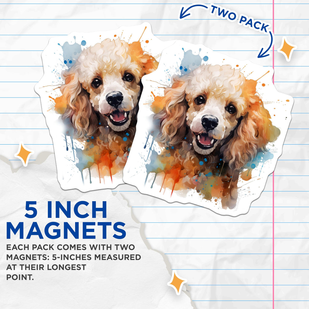 (2 Pack) Watercolor Dog Magnets - Happy Poodle Decor - Pet Lover Fridge Art - 5 Inches On Longest Side - Thick Durable Magnet - Made in USA - MAG29251