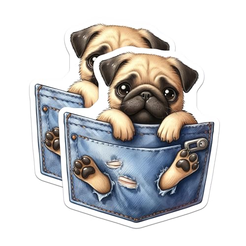 (2 Pack) Pug Puppy Pocket Magnets - Cute Animal Magnets - Fun Fridge Magnets - 5" On Longest Side - for Cars, Fridges, Toolboxes - Made in USA - MAG4254