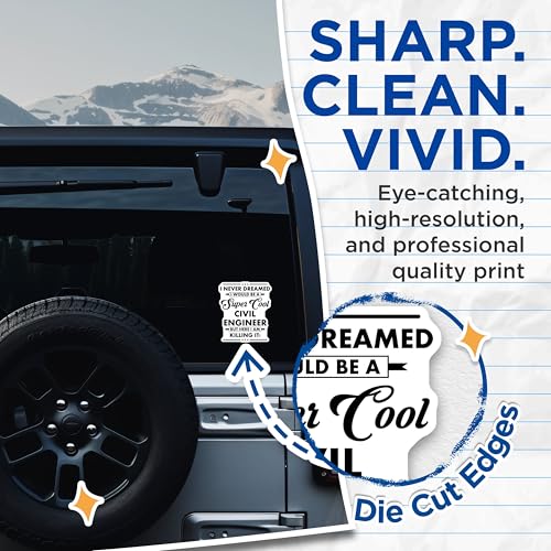 (2 Pack) Cool Civil Engineer Stickers - Funny Engineering Quote - Motivational Stickers - 5" On Longest Side - Sticks to Smooth Flat Surfaces - Made in USA - BMCS6006
