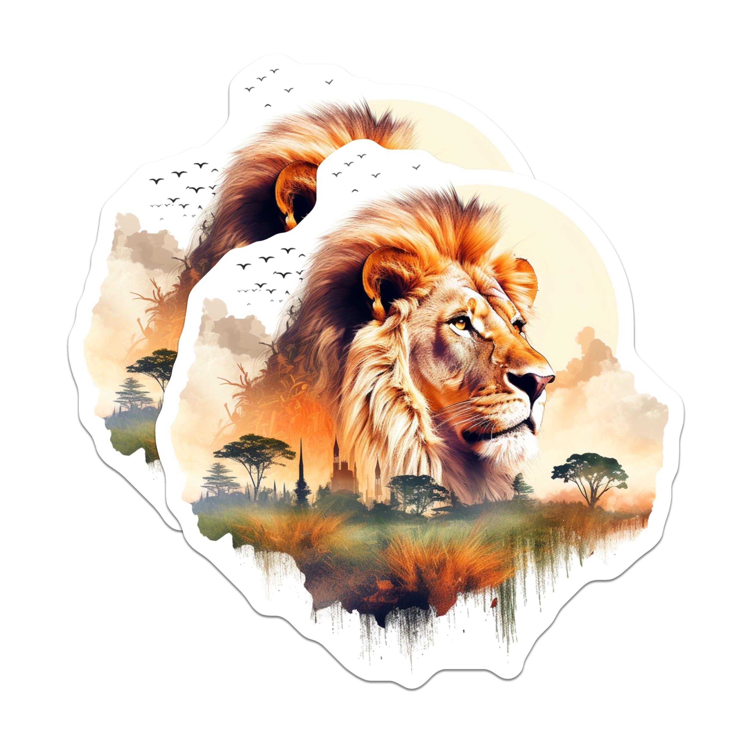 (2 Pack) Lion Wildlife Art Magnets - Animal Kingdom - Safari - 5" On Longest Side - for Cars, Fridges, Toolboxes - Made in USA - MAG3803