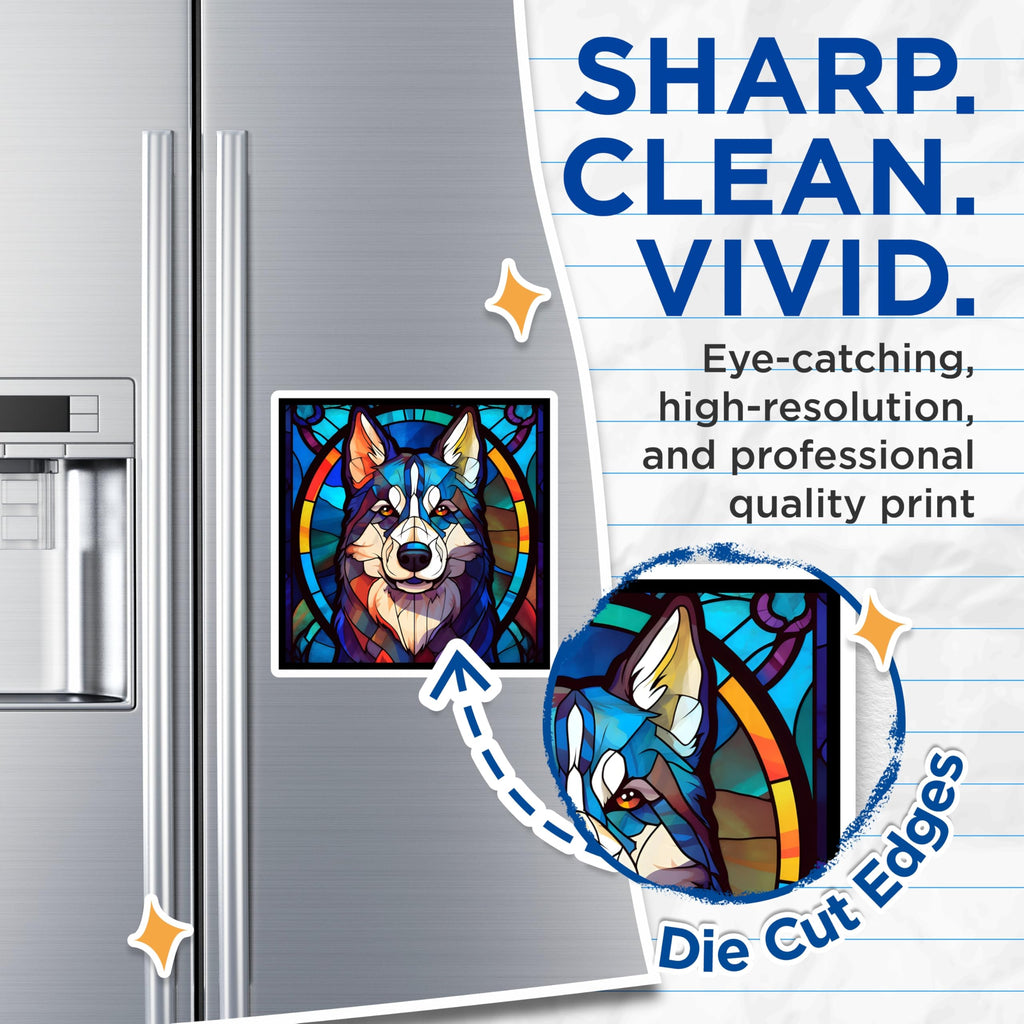 (2 Pack) Husky Dog Magnets - Stained Glass Style - Refrigerator Home Decor - 5" On Longest Side - Premium Magnet - for Cars, Refrigerators, Toolboxes, Lockers - Made in USA - MAG14911