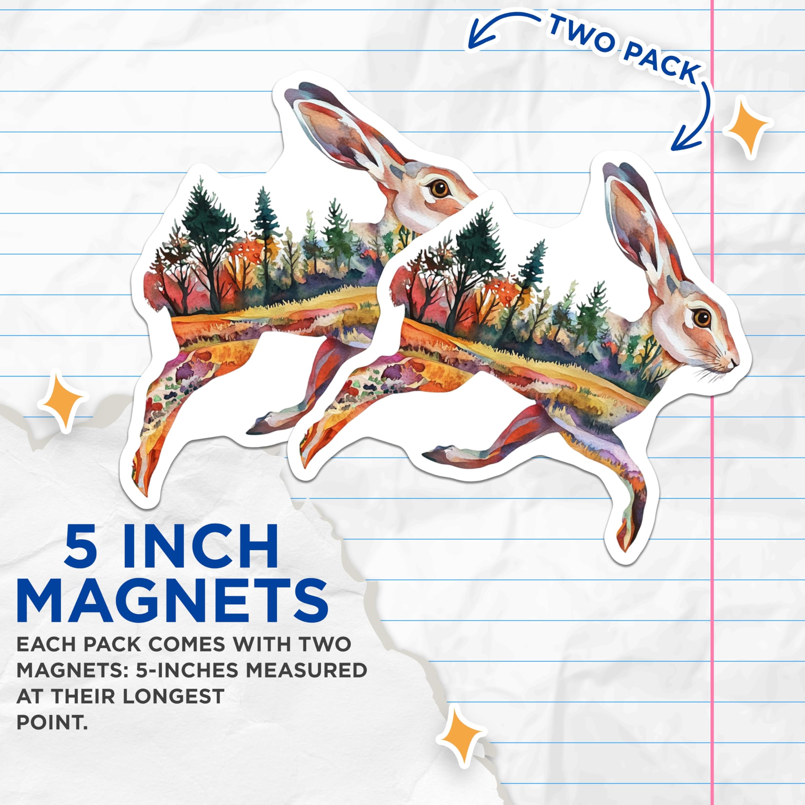 (2 Pack) Hare Magnets - Rabbit Refrigerator Magnets - Watercolor Art Magnets - 5" On Longest Side - Premium Magnet - for Cars, Refrigerators, Toolboxes, Lockers - Made in USA - MAG15561