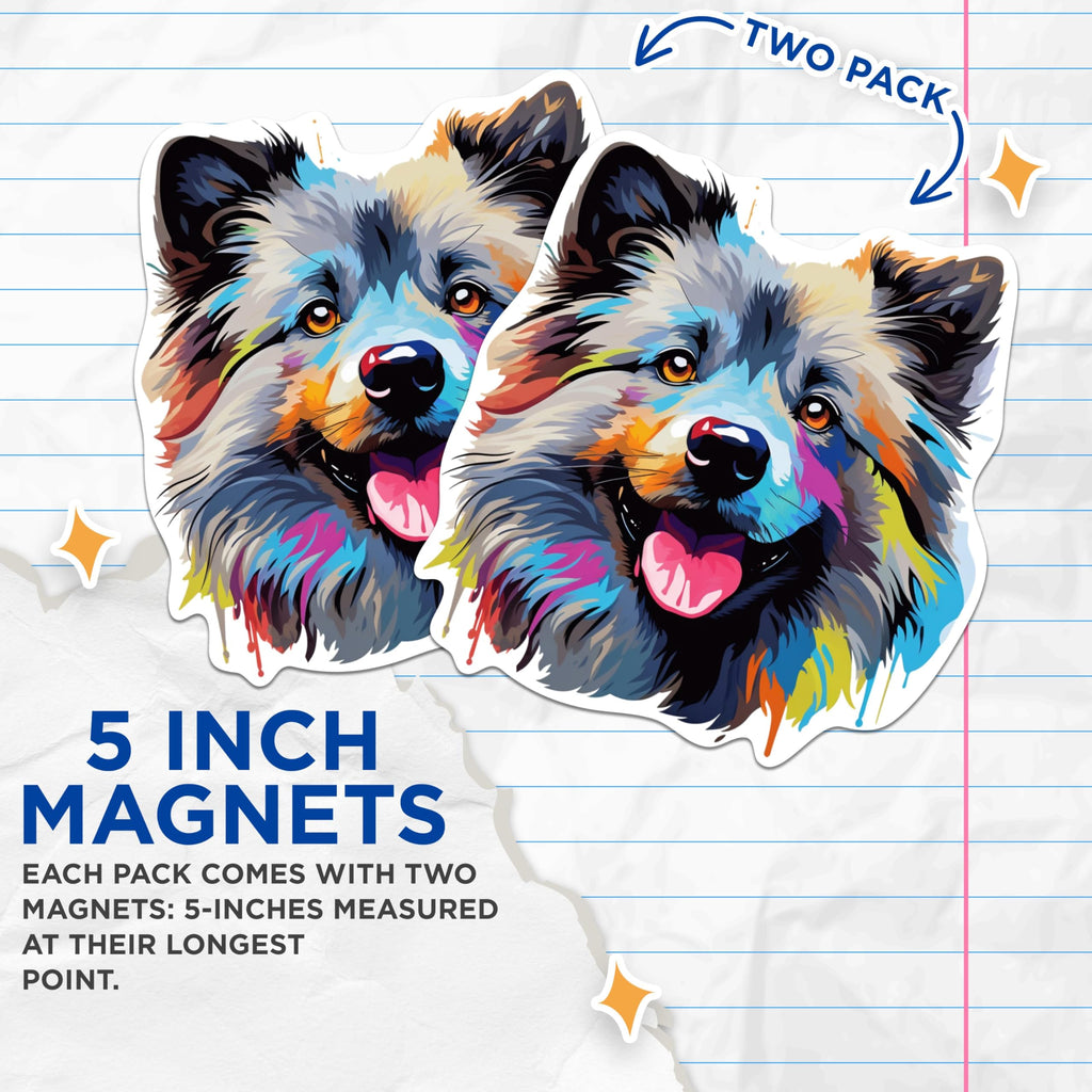 (2 Pack) Keeshond Dog Breed Magnets - 5 Inches On Longest Side - Choose from Over 100 Dog Breeds - for Cars, Refrigerators, Toolboxes - Made in USA - MAG1889