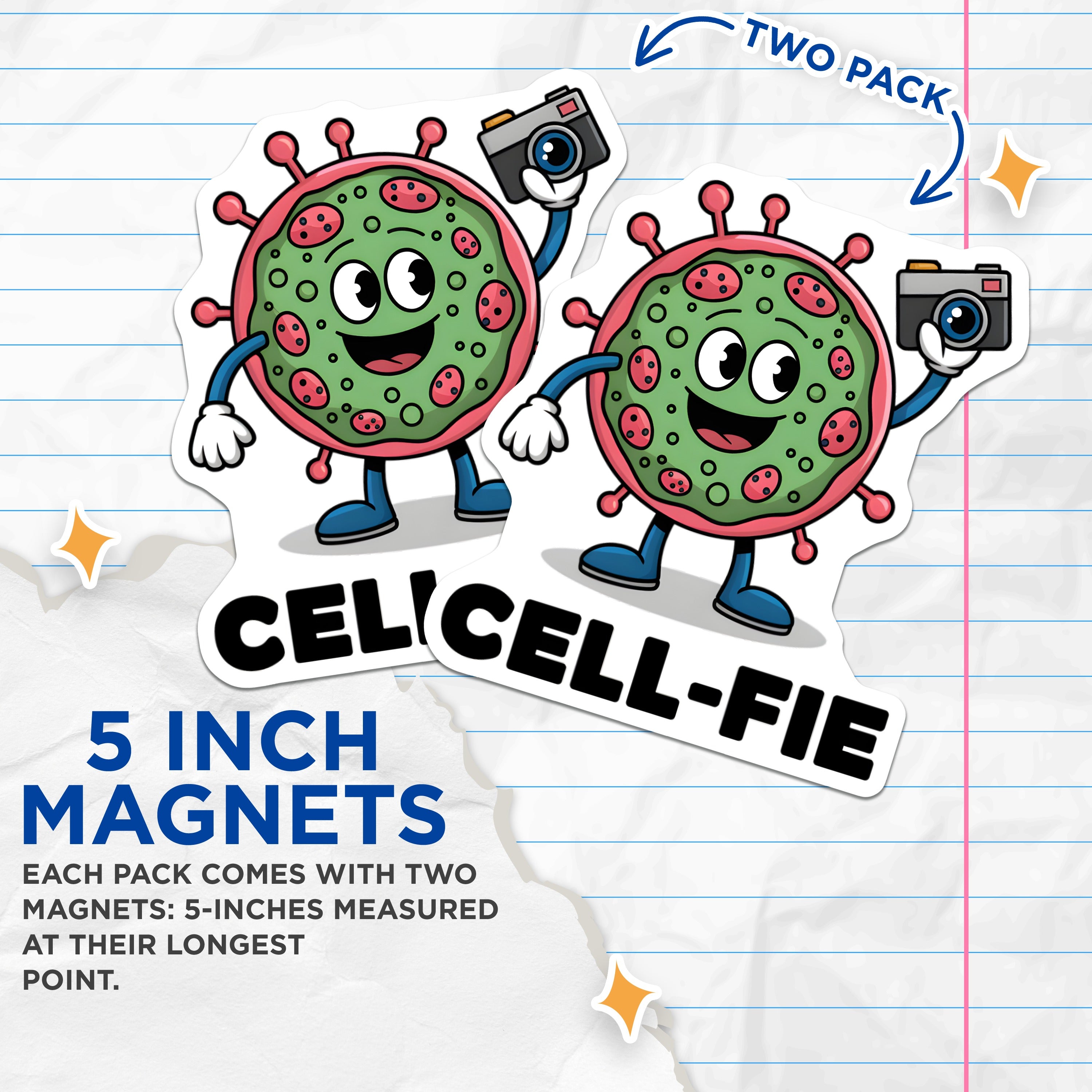 (2 Pack) Cell-fie Science Magnets - Funny Microbiology Decor - Biology Pun Magnet - Science Student Teacher Lab Worker Idea - 5 Inches On Longest Side - Thick Durable Magnet - Made in USA - MAG39429