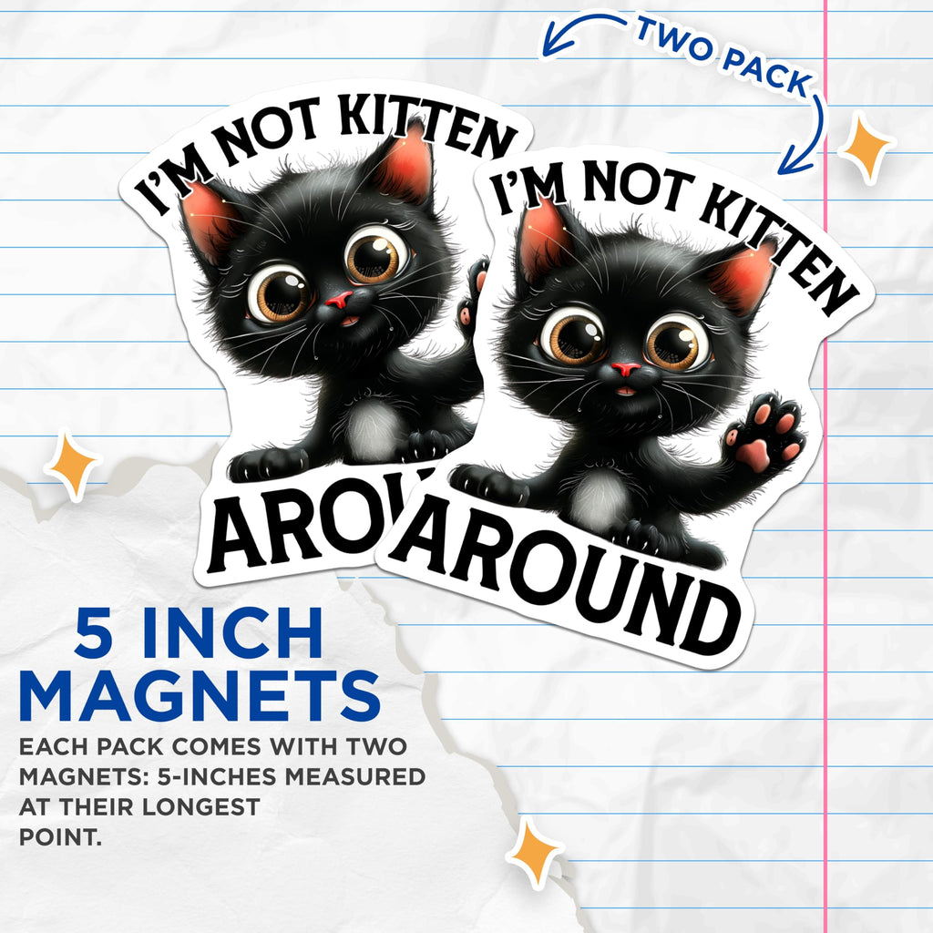 (2 Pack) Funny Cat Magnets - Black Kitten - Cute Animal Saying - Refrigerator Magnets - 5" On Longest Side - Premium Magnet - for Cars, Refrigerators, Toolboxes, Lockers - Made in USA - MAG16005
