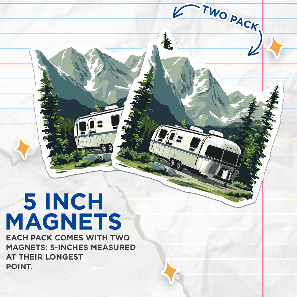 (2 Pack) RV Camping Magnets - Mountain Landscape Outdoor Adventure Trailer Decor - Fridge Decor Camper Nature Decor - 5" - Durable Magnet - Made in USA - MAG38134