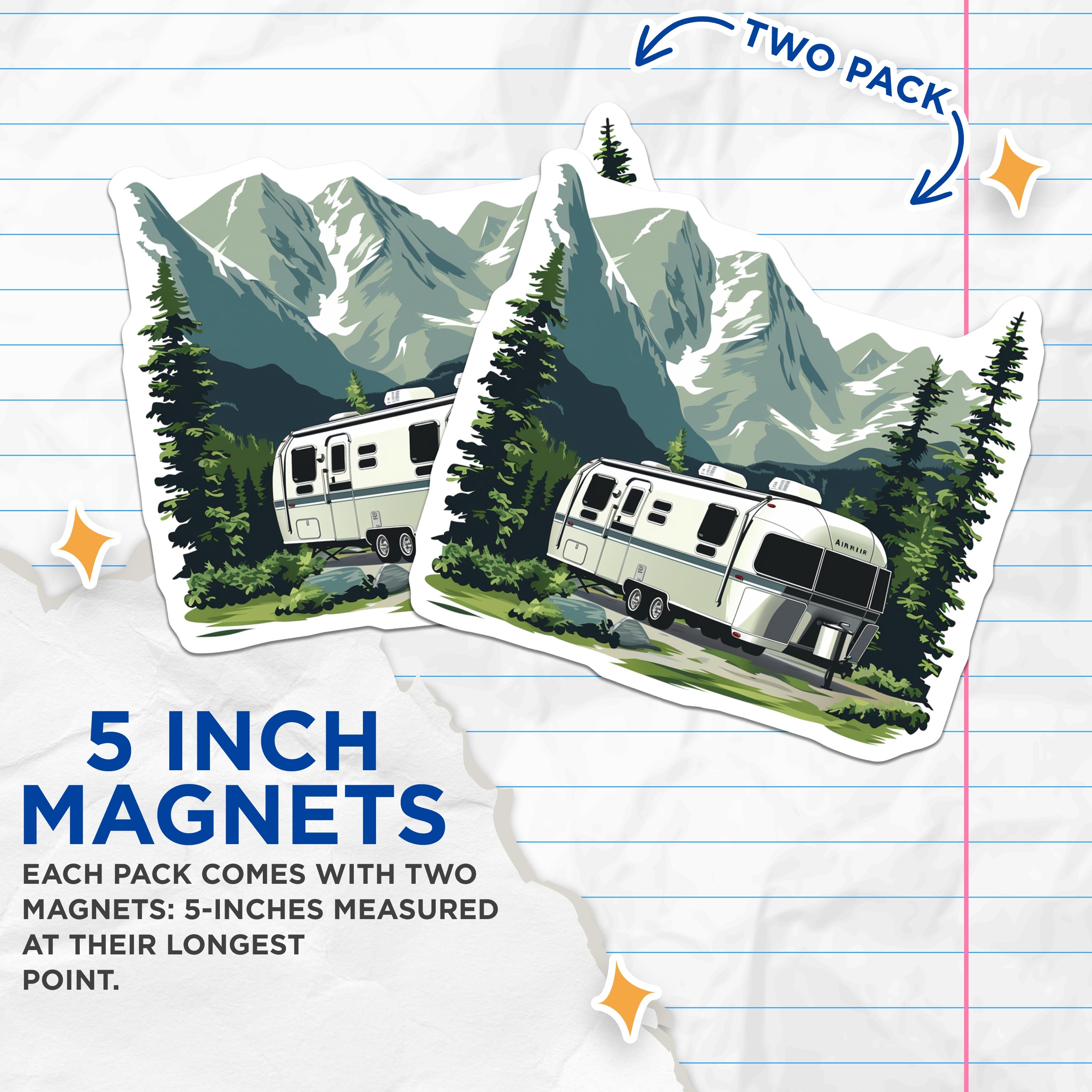 (2 Pack) RV Camping Magnets - Mountain Landscape Outdoor Adventure Trailer Decor - Fridge Decor Camper Nature Decor - 5" - Durable Magnet - Made in USA - MAG38134