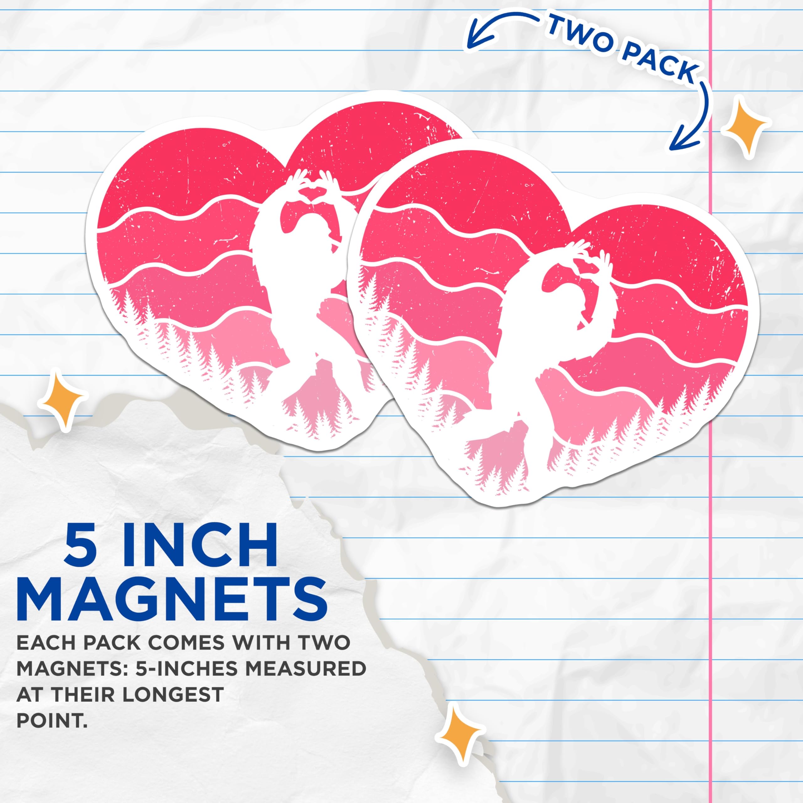 (2 Pack) Bigfoot Heart Hands Magnets - Valentine's Day Decor - Romantic Yeti - 5" On Longest Side - Premium Magnet - for Cars, Refrigerators, Toolboxes, Lockers - Made in USA - MAG16655