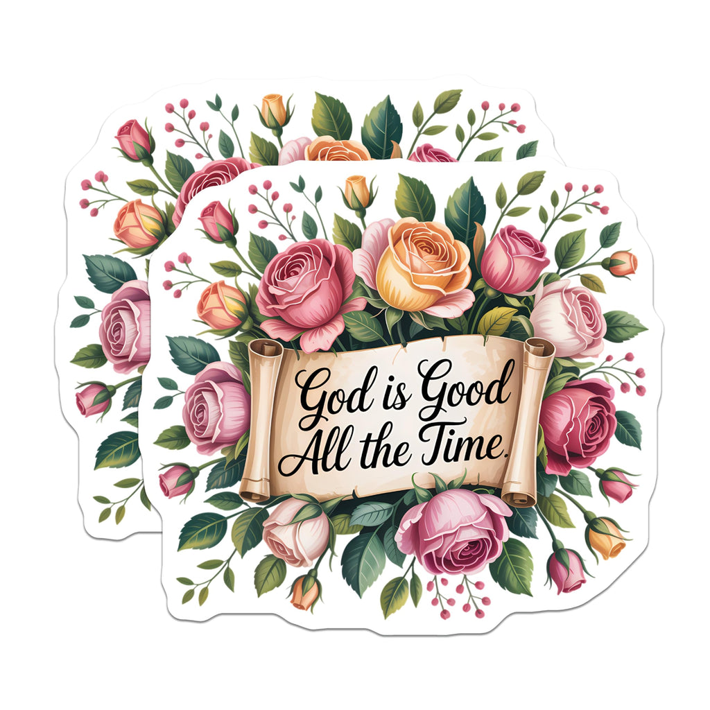 (2 Pack) God is Good All the Time Magnets - Christian Scripture Verse - Religious Home Decor - Floral Inspiration Art - 5 Inches On Longest Side - Thick Durable Magnet - Made in USA - MAG20543