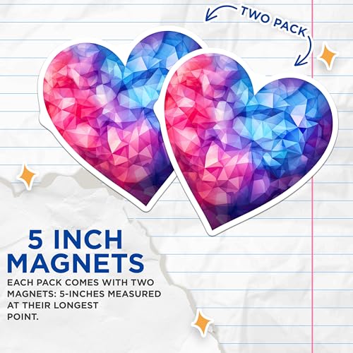(2 Pack) Heart Shape Art Magnets - Colorful Heart Fridge - Modern Design Kitchen - 5" On Longest Side - for Cars, Fridges, Toolboxes - Made in USA - MAG6638