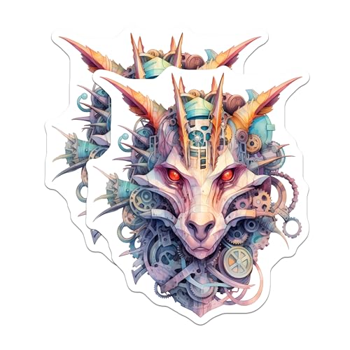 (2 Pack) Geometric Fox Art Stickers - Intricate Design Stickers - Unique Animal Head Stickers - 5" On Longest Side - Sticks to Smooth Flat Surfaces - Made in USA - BMCS4845