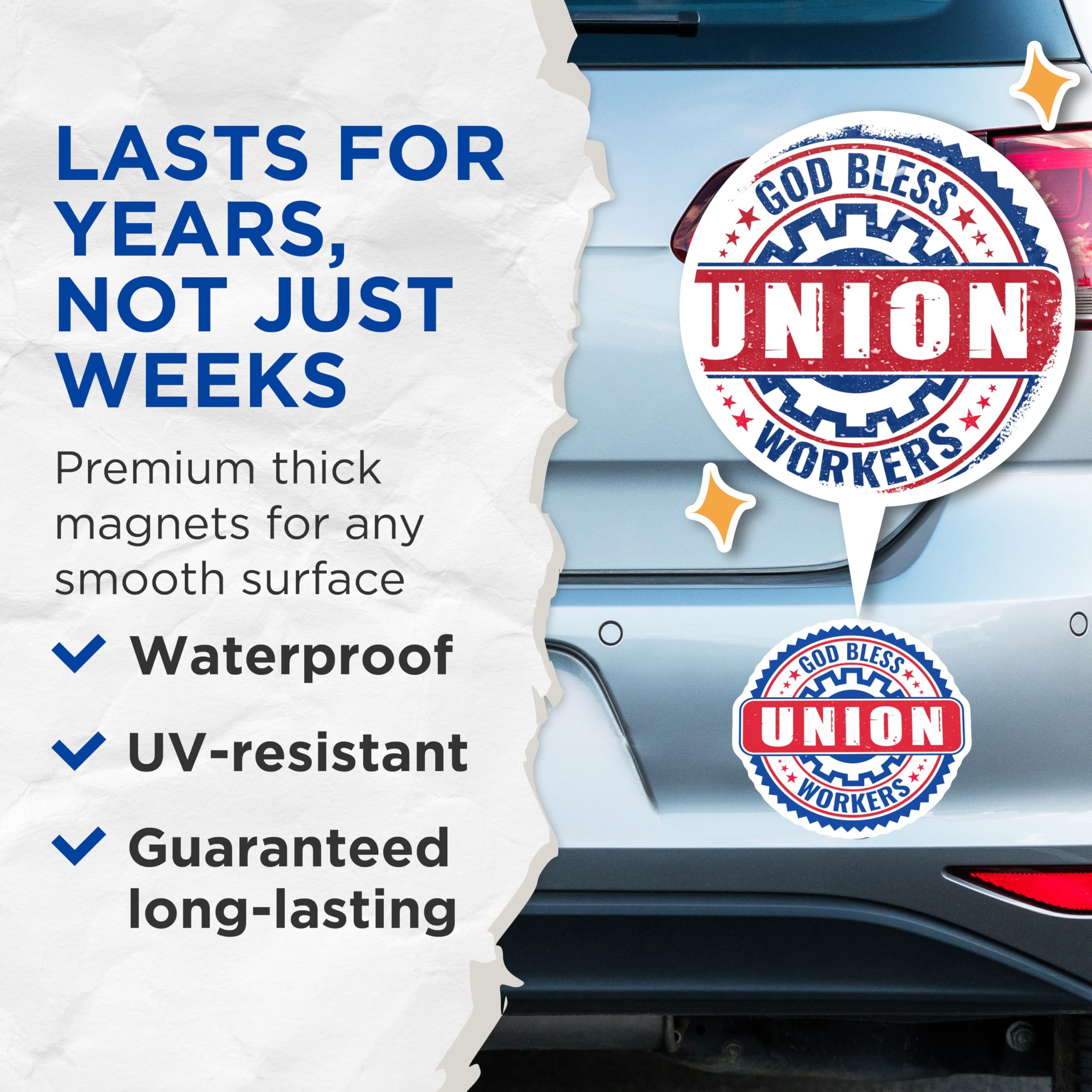 (2 Pack) Union Workers Magnets - Labor Day Decor - God Bless Union - Pro Union - 5" On Longest Side - Premium Magnet - for Cars, Refrigerators, Toolboxes, Lockers - Made in USA - MAG17784