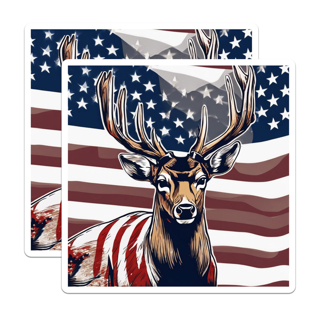 (2 Pack) Patriotic Deer Magnets - American Flag Buck Antlers - Hunter Home Decor Refrigerator - USA Wildlife Hunter's Den Art - 5 Inches On Longest Side - Thick Durable Magnet - Made in USA - MAG19687