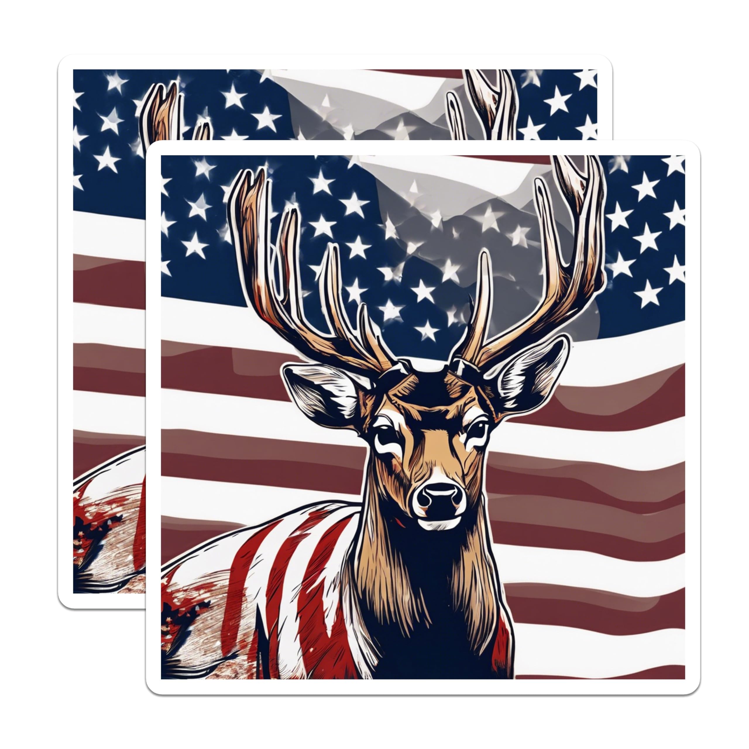 (2 Pack) Patriotic Deer Magnets - American Flag Buck Antlers - Hunter Home Decor Refrigerator - USA Wildlife Hunter's Den Art - 5 Inches On Longest Side - Thick Durable Magnet - Made in USA - MAG19687