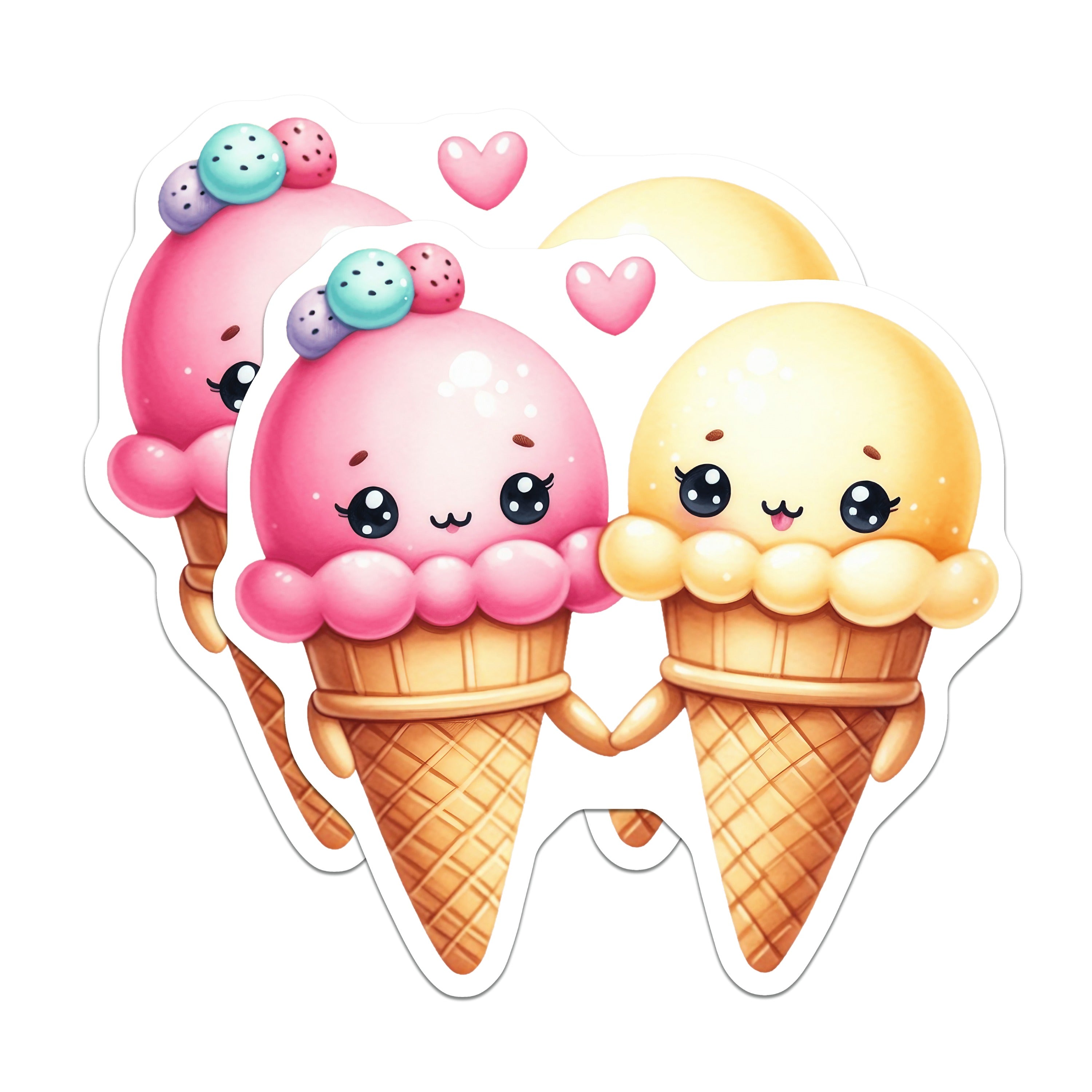(2 Pack) Kawaii Ice Cream Magnets - Sweet Couple Decor - Valentine's Day Fridge Magnets - 5 Inches On Longest Side - Thick Durable Magnet - Made in USA - MAG38629