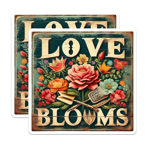 (2 Pack) Love Blooms Magnets - Inspirational Floral Art - Positive Quote Magnets for Home Decor - 5" On Longest Side - for Cars, Fridges, Toolboxes - Made in USA - MAG7101