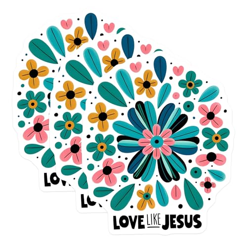 (3 Pack) Love Like Jesus Decals - Floral Christian Decal - Inspirational Laptop Decals - 3 Inches On Longest Side - Easy Peel & Apply - Made in USA - 3MCS1894