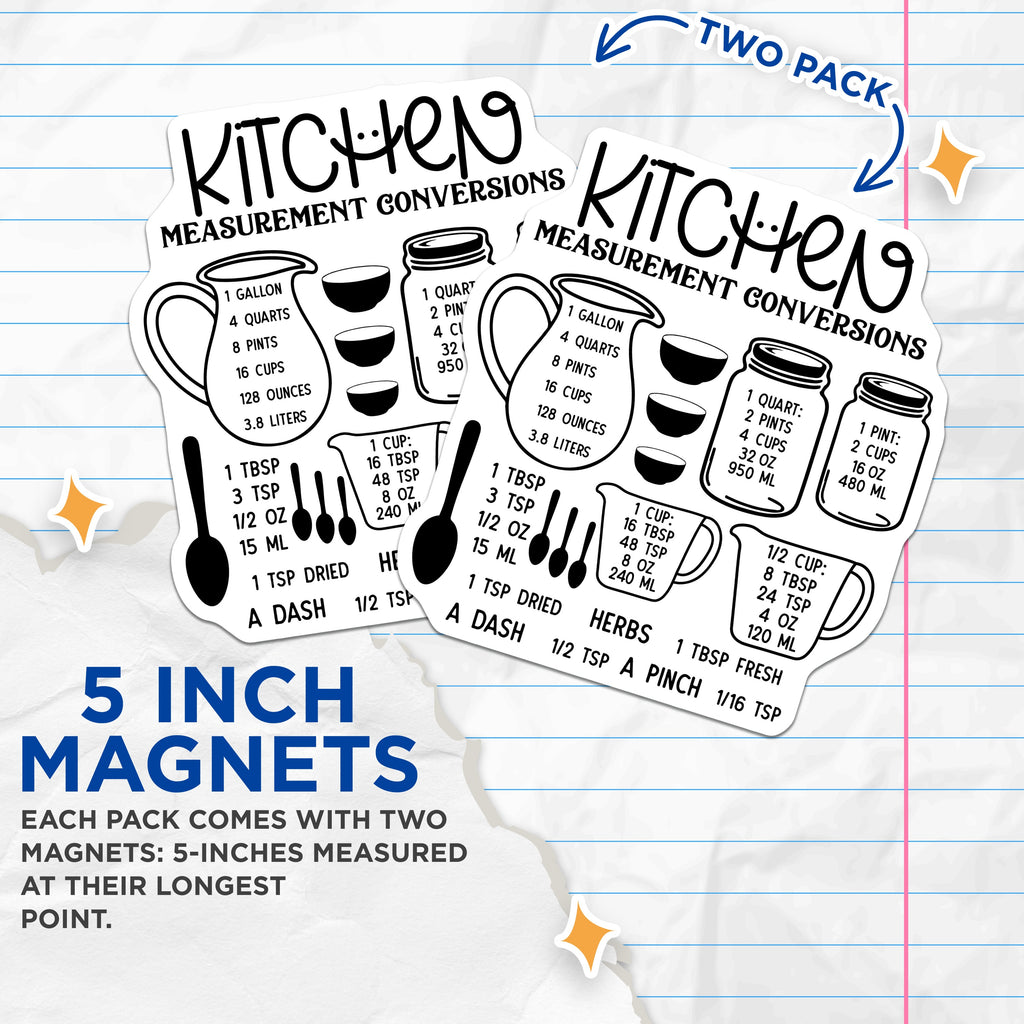 (2 Pack) Kitchen Measurement Conversion Magnets - Cooking Baking Chart - Handy Reference Guide Fridge - 5 Inches On Longest Side - Thick Durable Magnet - Made in USA - MAG36628
