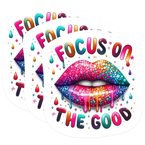 (3 Pack) Focus On The Good Decals - Inspirational Quote - Lips Laptop Decal - 3 Inches On Longest Side - Easy Peel & Apply - Made in USA - 3MCS1168