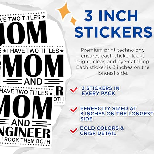 (3 Pack) Mom Engineer Decals - Two Titles - Gift for Engineer Mom - Laptop Decal - 3 Inches On Longest Side - Easy Peel & Apply - Made in USA - 3MCS4349