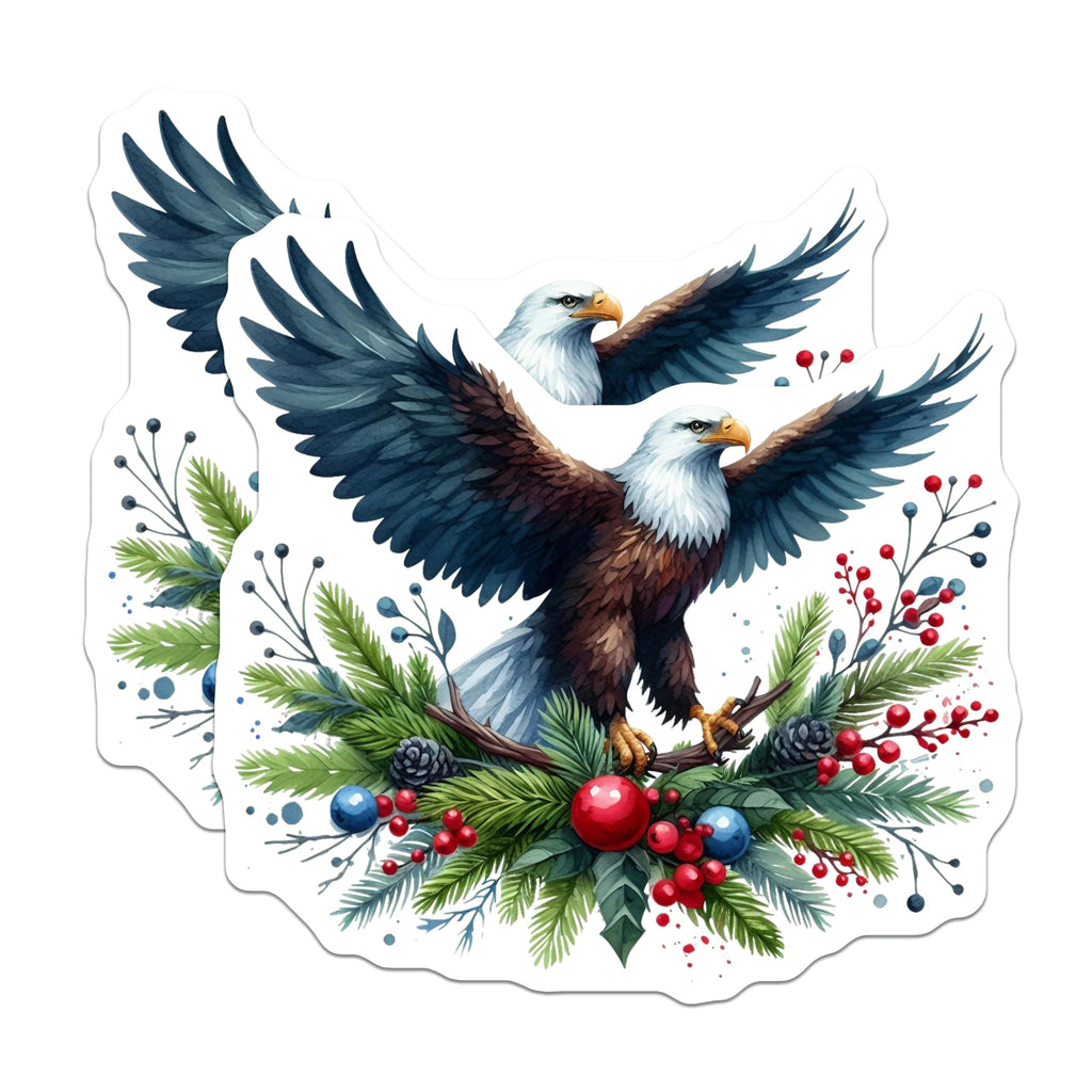 (2 Pack) Majestic Bald Eagle Winter Magnets - American Patriotic Holiday Decoration - Festive Evergreen Berries Bird Artwork - 5 Inches On Longest Side - Thick Durable Magnet - Made in USA - MAG20378