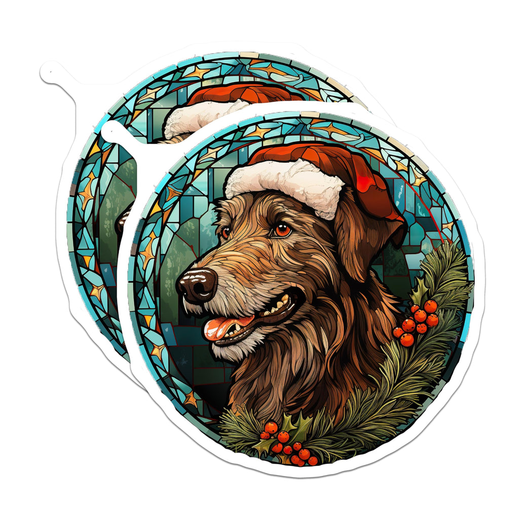 (2 Pack) Christmas Dog Magnets - Holiday Pet Decor - Stained Glass Art Accent - 5 Inches On Longest Side - Thick Durable Magnet - Made in USA - MAG28801