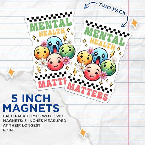 (2 Pack) Mental Health Matters Magnets - 5" On Longest Side - for Cars, Fridges, Toolboxes - Made in USA - MAG8237