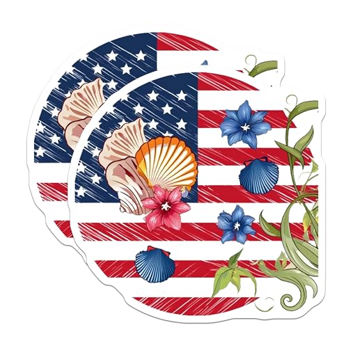 (2 Pack) American Flag Beach Stickers - Coastal Home Decor - 5" On Longest Side - Sticks to Smooth Flat Surfaces - Made in USA - BMCS8991 - BMCS8991