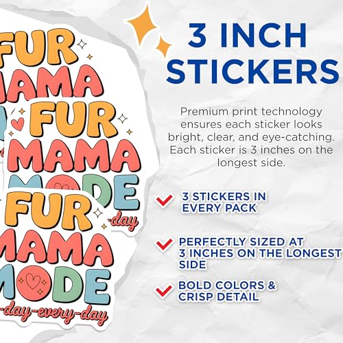 (3 Pack) Fur Mama Decals - Dog Lover Decal - Pet Owner - Laptop Decal- 3 Inches On Longest Side - Easy Peel & Apply - Made in USA - 3MCS5859