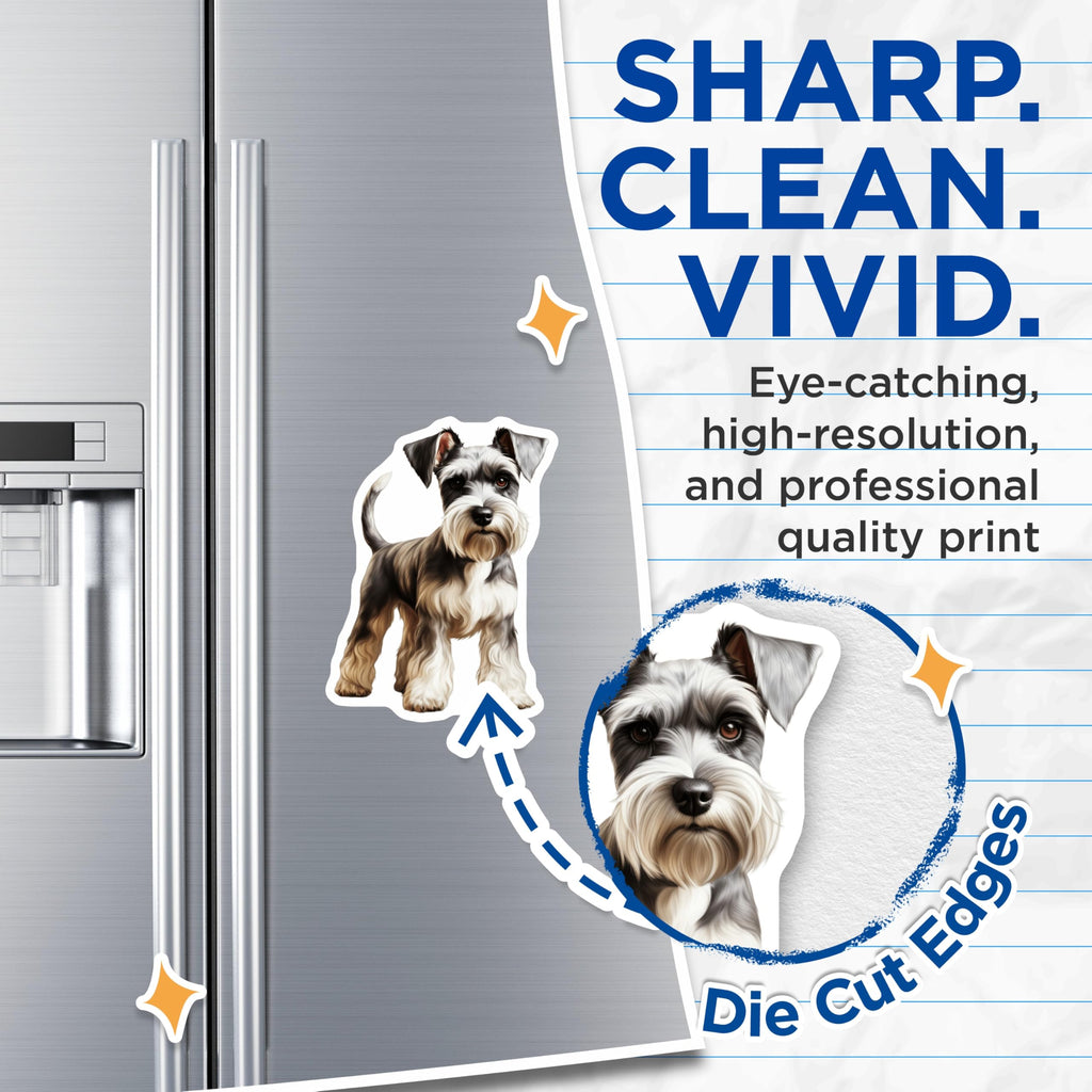 (2 Pack) Mini Schnauzer Magnets - Dog Lover Decor - Pet Portrait Fridge Accent - Animal Art Display - 5 Inches On Longest Side - Thick Durable Magnet - Made in USA - MAG29804
