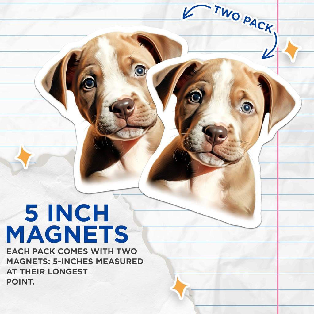 (2 Pack) Pitbull Puppy Magnets - Cute Dog Lover Decor - Pet Parent Refrigerator Adornment - 5 Inches On Longest Side - Thick Durable Magnet - Made in USA - MAG29779