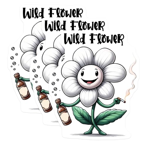 (3 Pack) Wildflower Decals - Smoking Flower - Laptop Decal - 3 Inches On Longest Side - Easy Peel & Apply - Made in USA - 3MCS6365